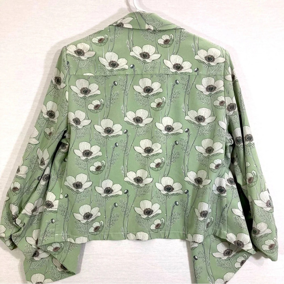Mod Cloth Floral Green White Open Front Lightweight Jacket Large - Picture 7 of 8